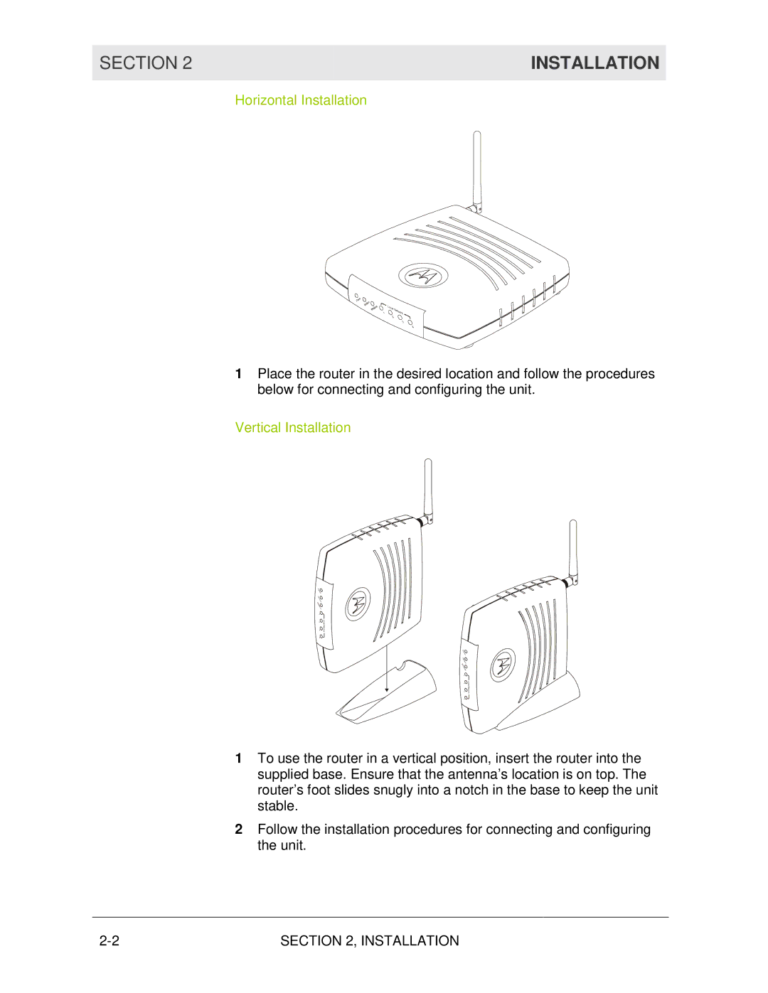 Motorola WR850G manual Horizontal Installation 