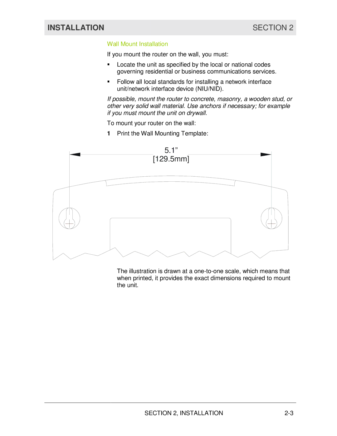 Motorola WR850G manual Installation Section, Wall Mount Installation 