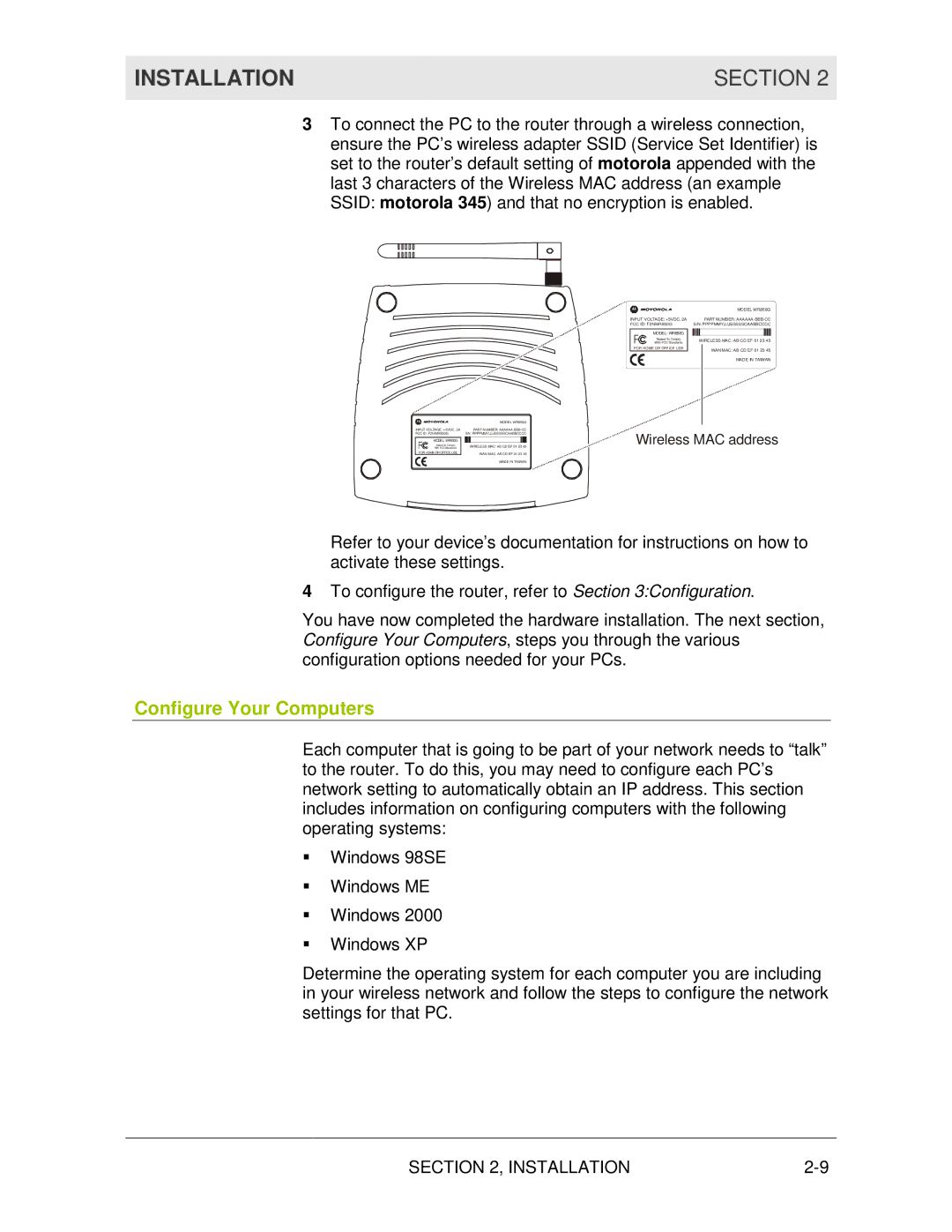 Motorola manual Configure Your Computers, Model WR850G 