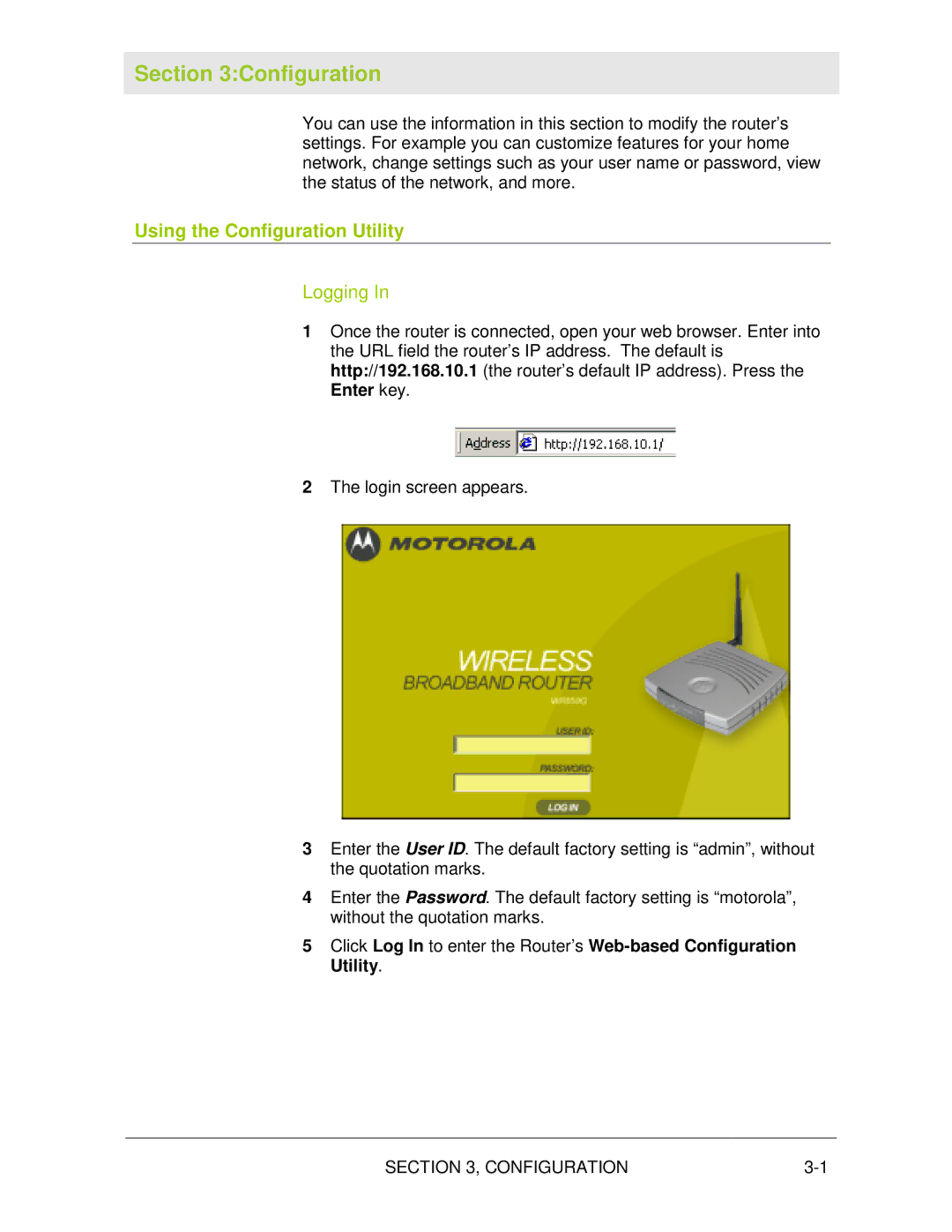 Motorola WR850G manual Using the Configuration Utility 