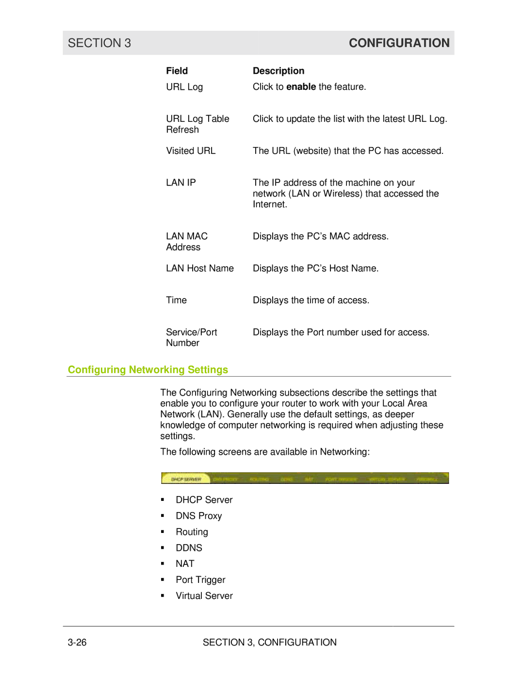 Motorola WR850G manual Configuring Networking Settings, Lan Ip, Lan Mac, Ddns NAT 