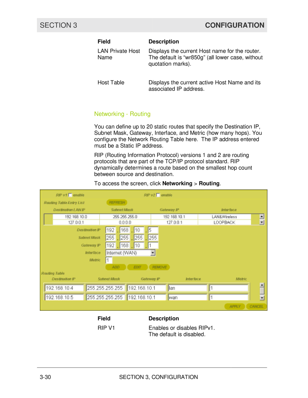 Motorola WR850G manual Networking Routing, Rip 