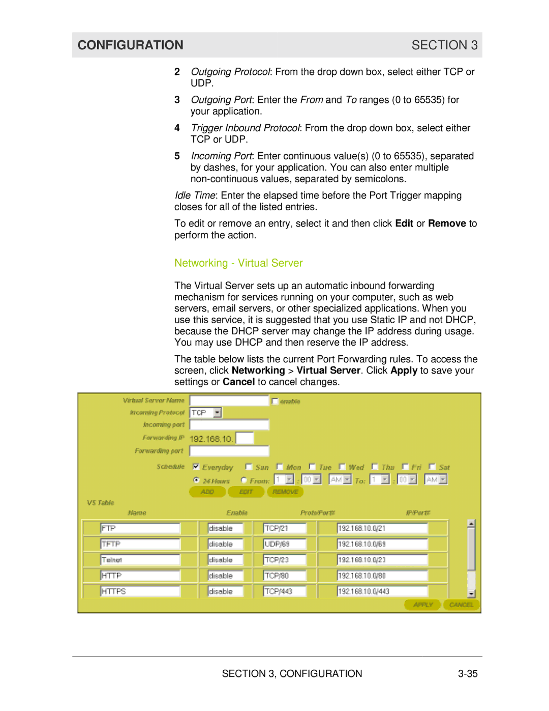 Motorola WR850G manual Networking Virtual Server 