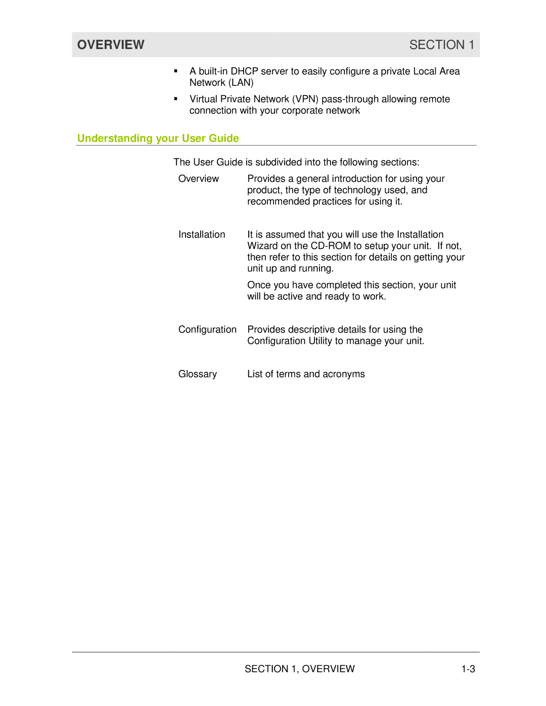 Motorola WR850G manual Overview Section, Understanding your User Guide 