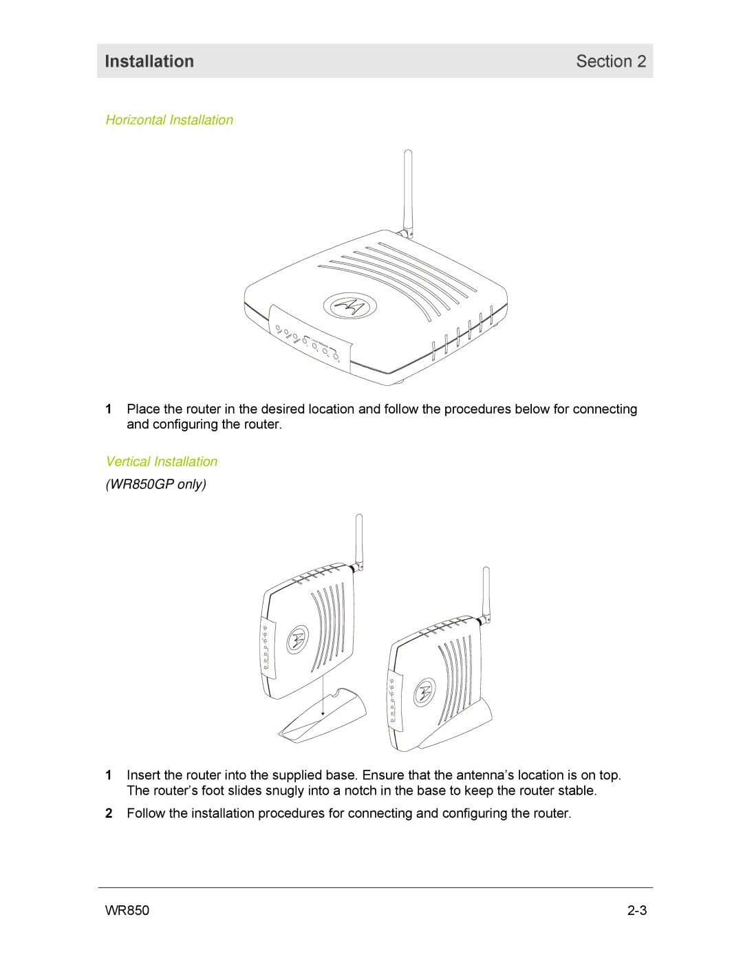 Motorola WR850GP manual Installation Section 