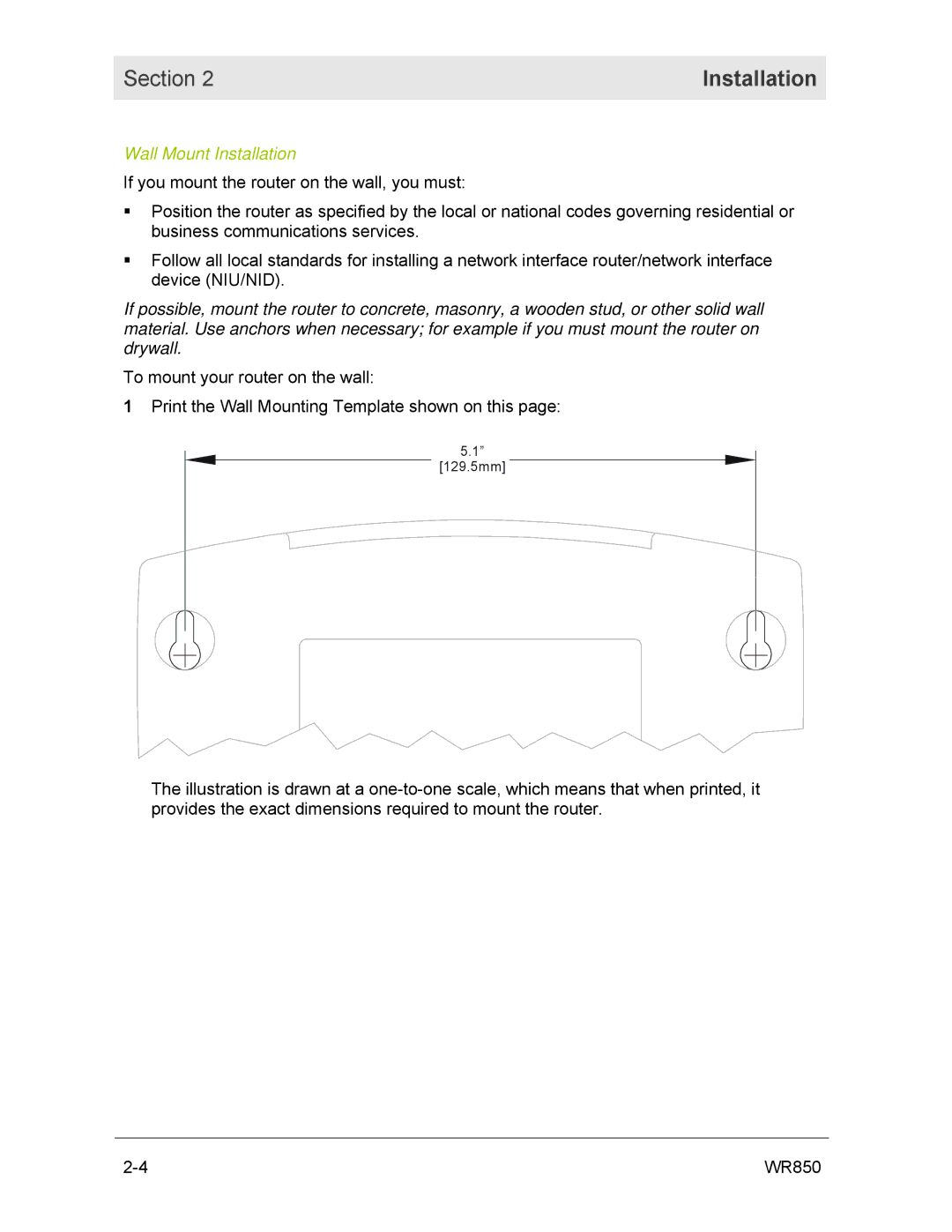 Motorola WR850GP manual Wall Mount Installation 