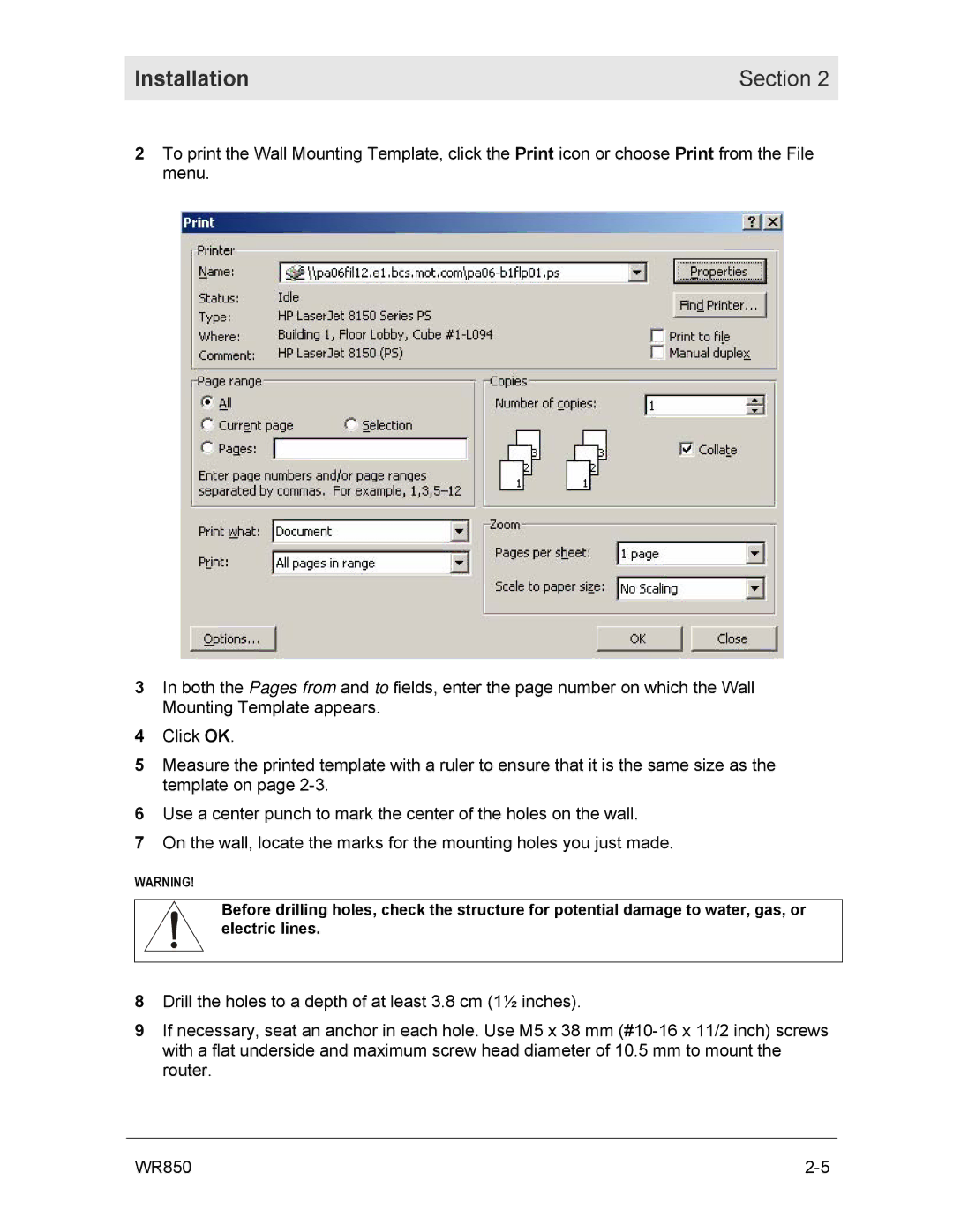 Motorola WR850GP manual Installation Section 