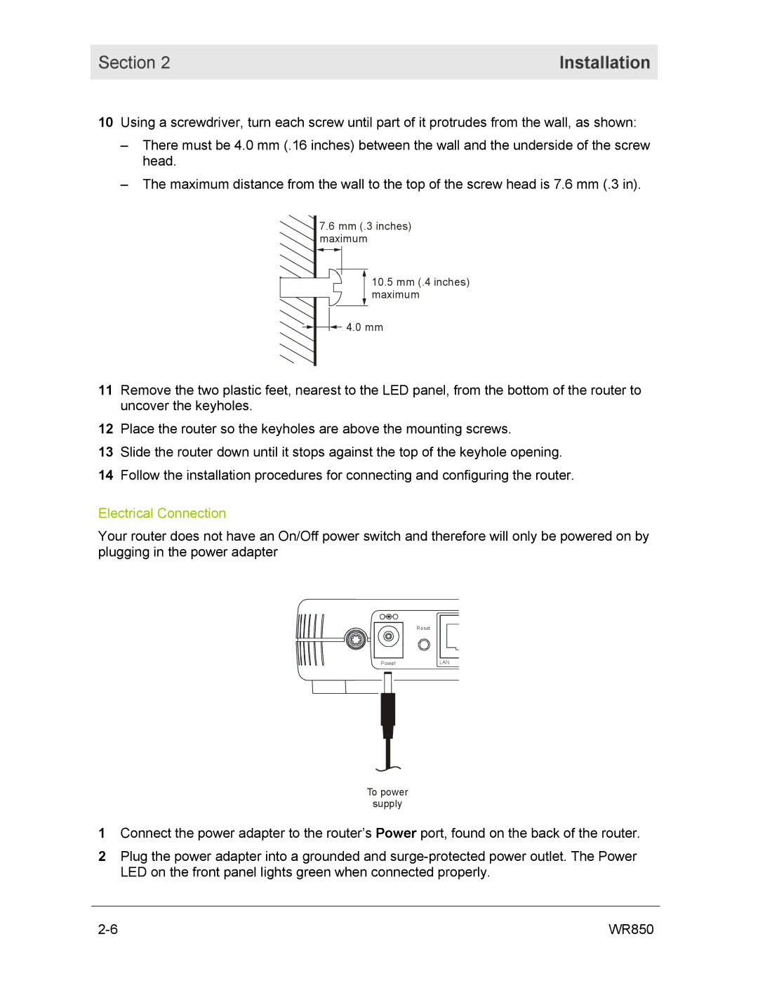 Motorola WR850GP manual Electrical Connection 