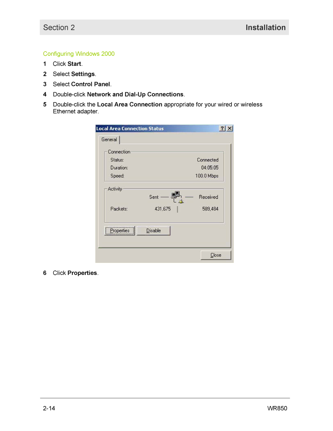 Motorola WR850GP manual Click Properties 