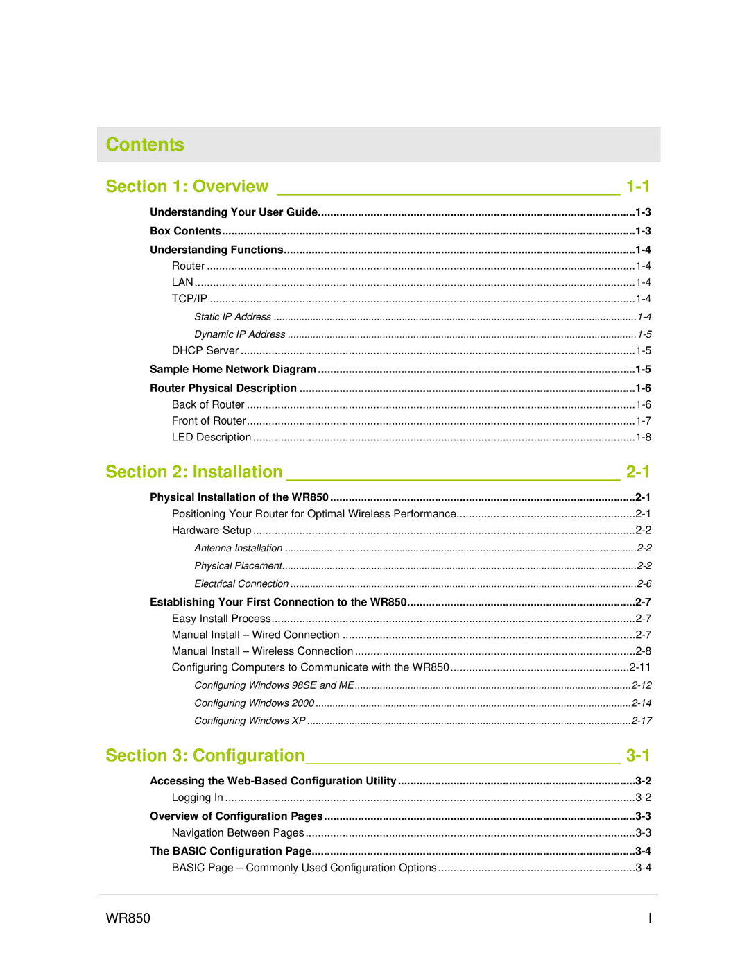 Motorola WR850GP manual Contents 