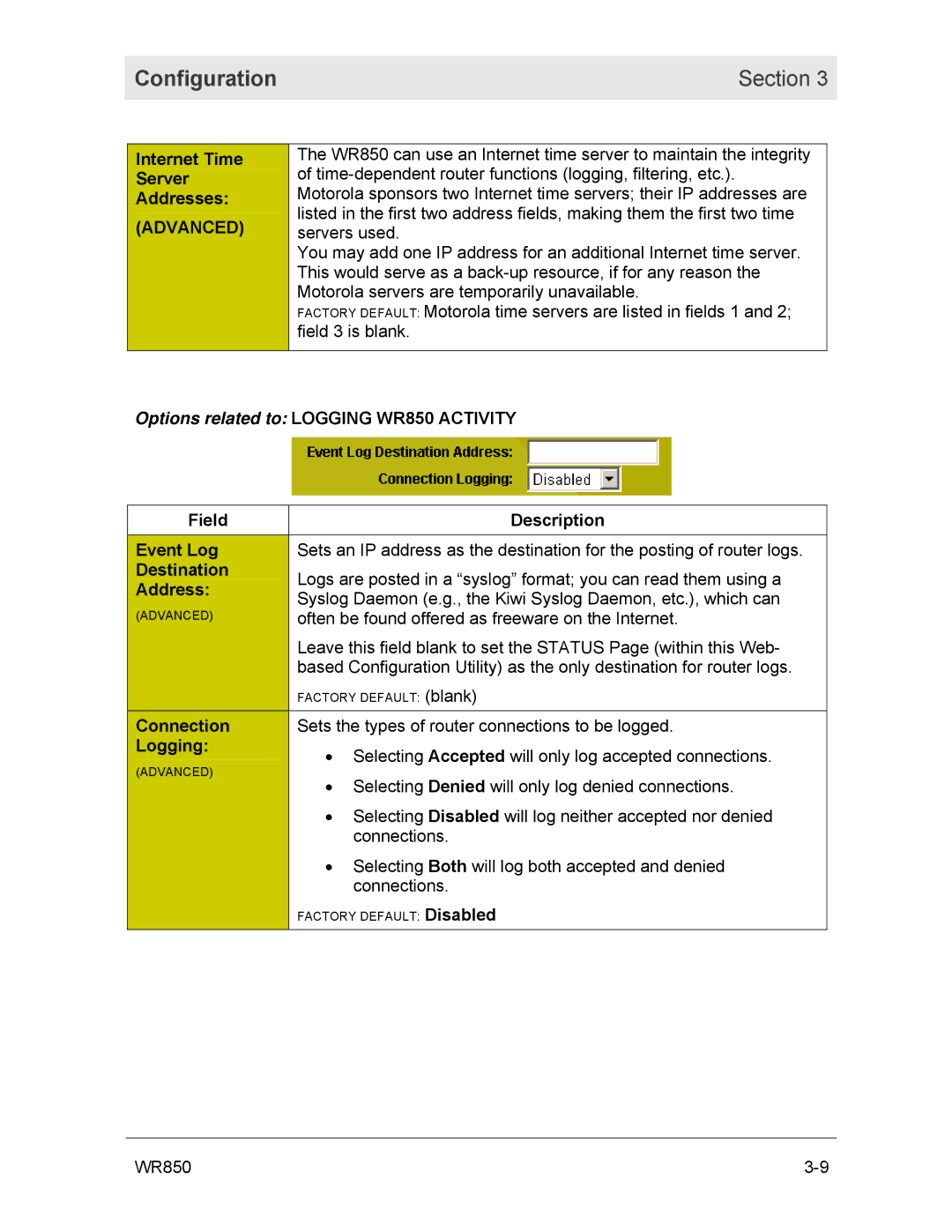 Motorola WR850GP manual Advanced 