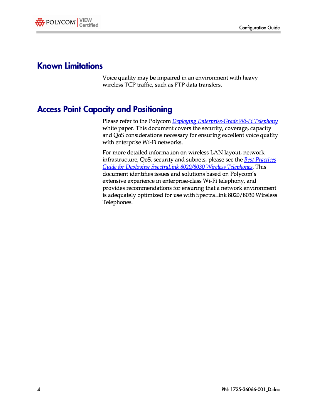 Motorola WS 2000 with AP 300 manual Known Limitations, Access Point Capacity and Positioning, Configuration Guide 