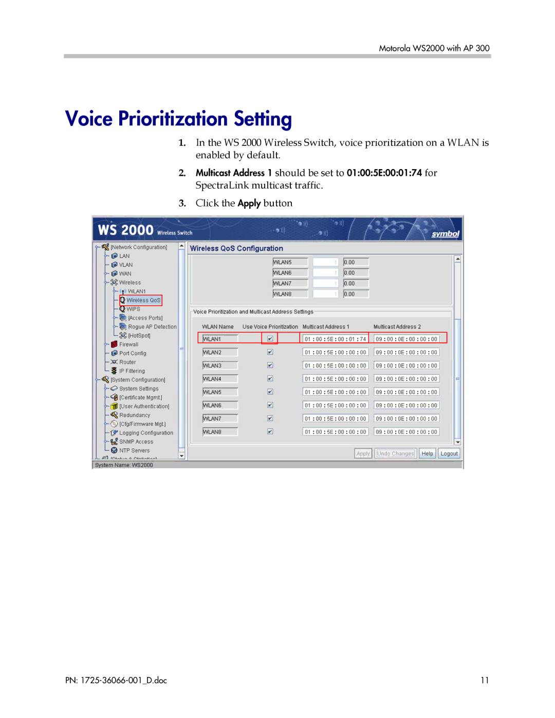 Motorola WS 2000 with AP 300 manual Voice Prioritization Setting 