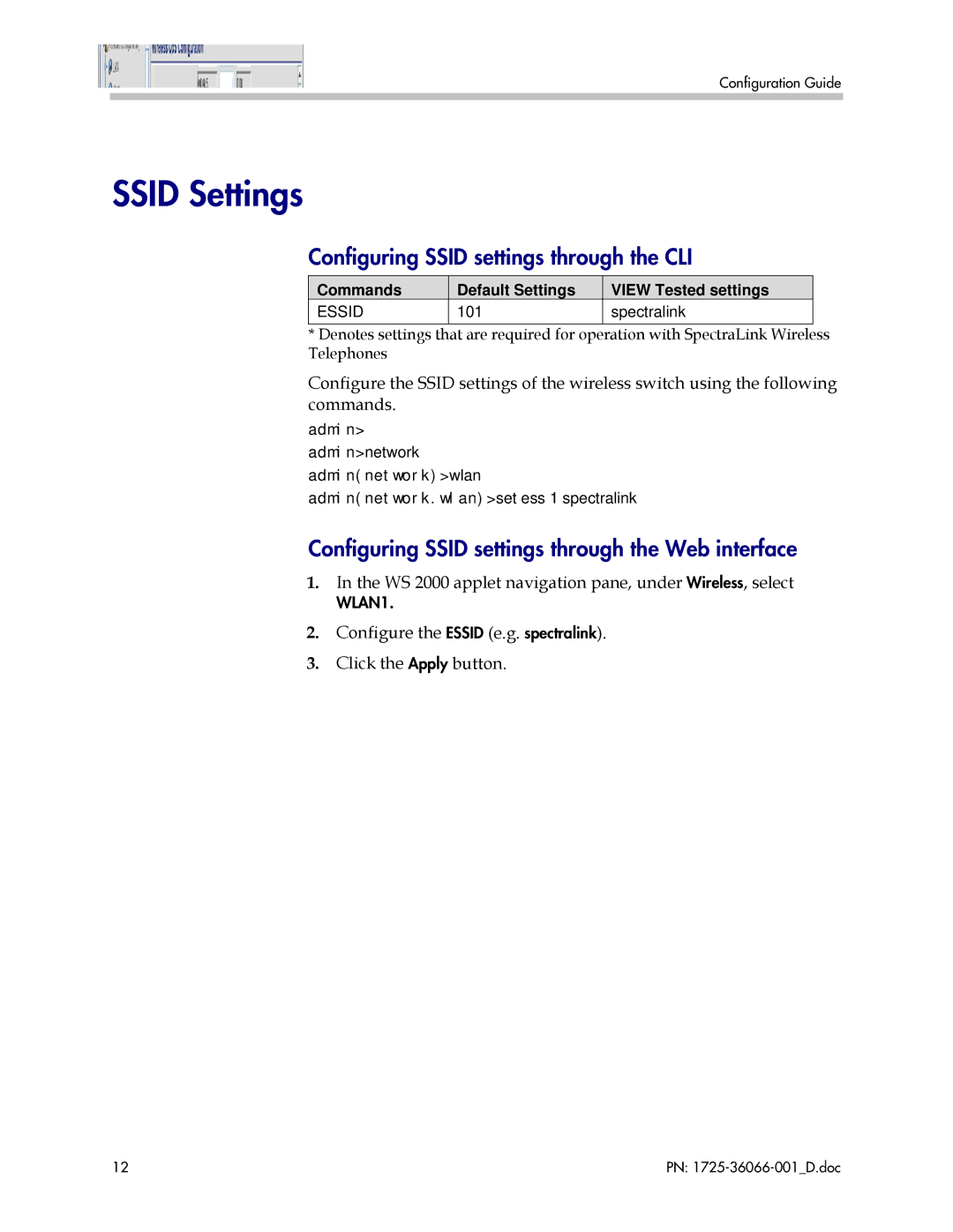 Motorola WS 2000 with AP 300 manual Ssid Settings, Configuring Ssid settings through the CLI 