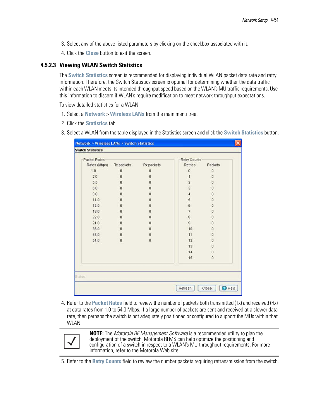 Motorola WS5100 manual 4.5.2.3Viewing WLAN Switch Statistics 