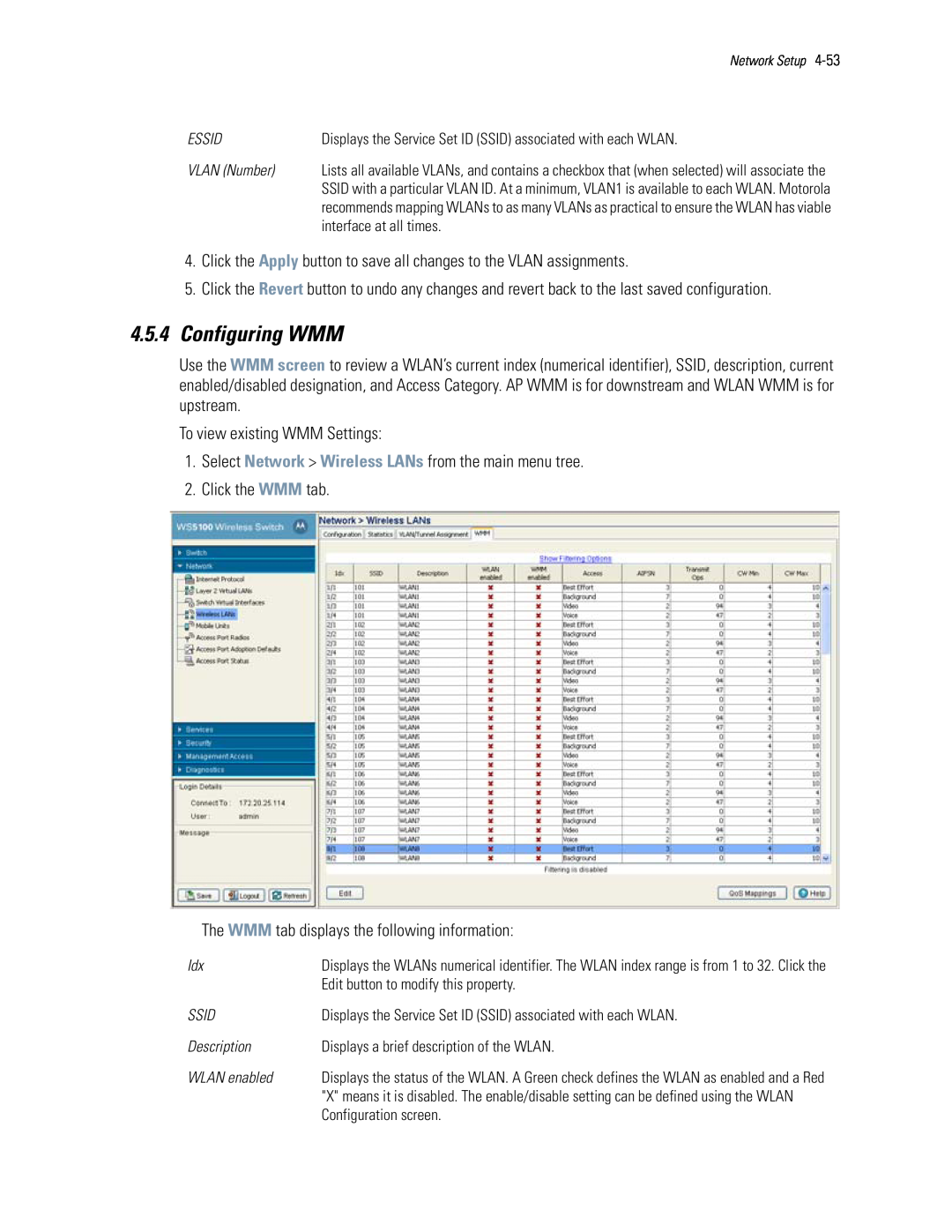 Motorola WS5100 manual 4.5.4Configuring WMM 