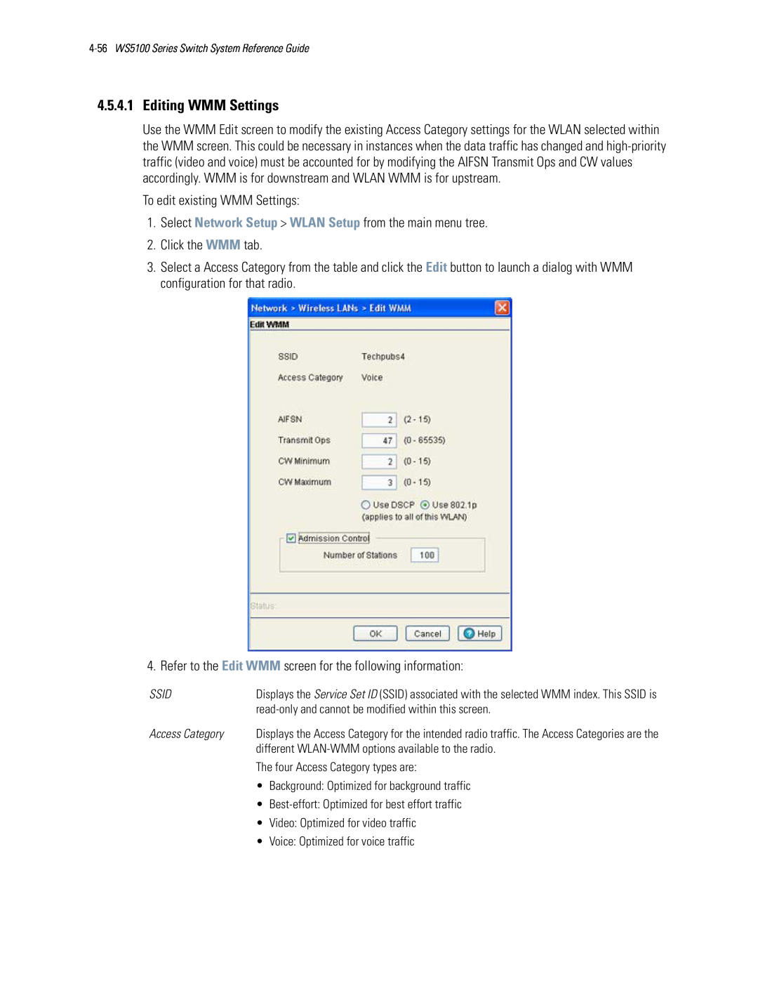 Motorola WS5100 manual 4.5.4.1Editing WMM Settings 