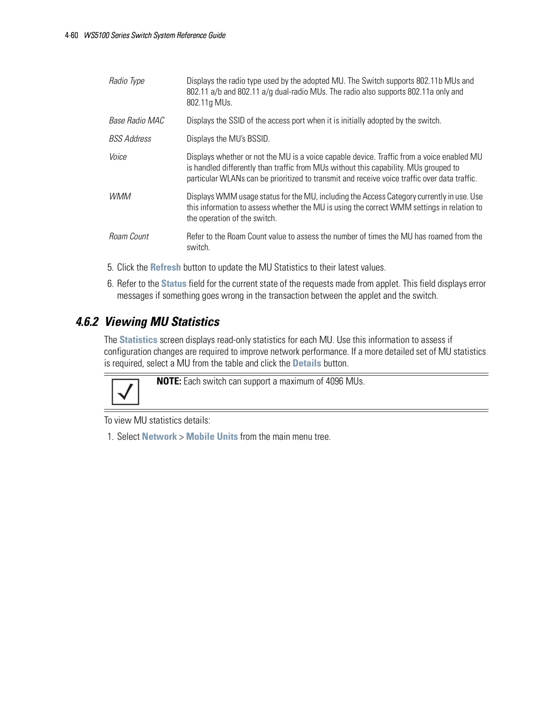 Motorola WS5100 manual 4.6.2Viewing MU Statistics 