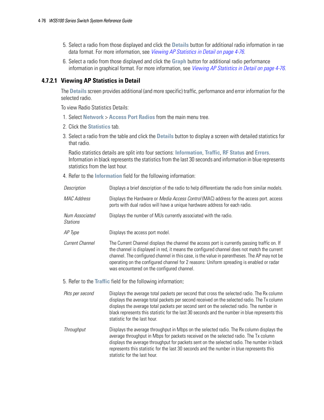 Motorola WS5100 manual 4.7.2.1Viewing AP Statistics in Detail 