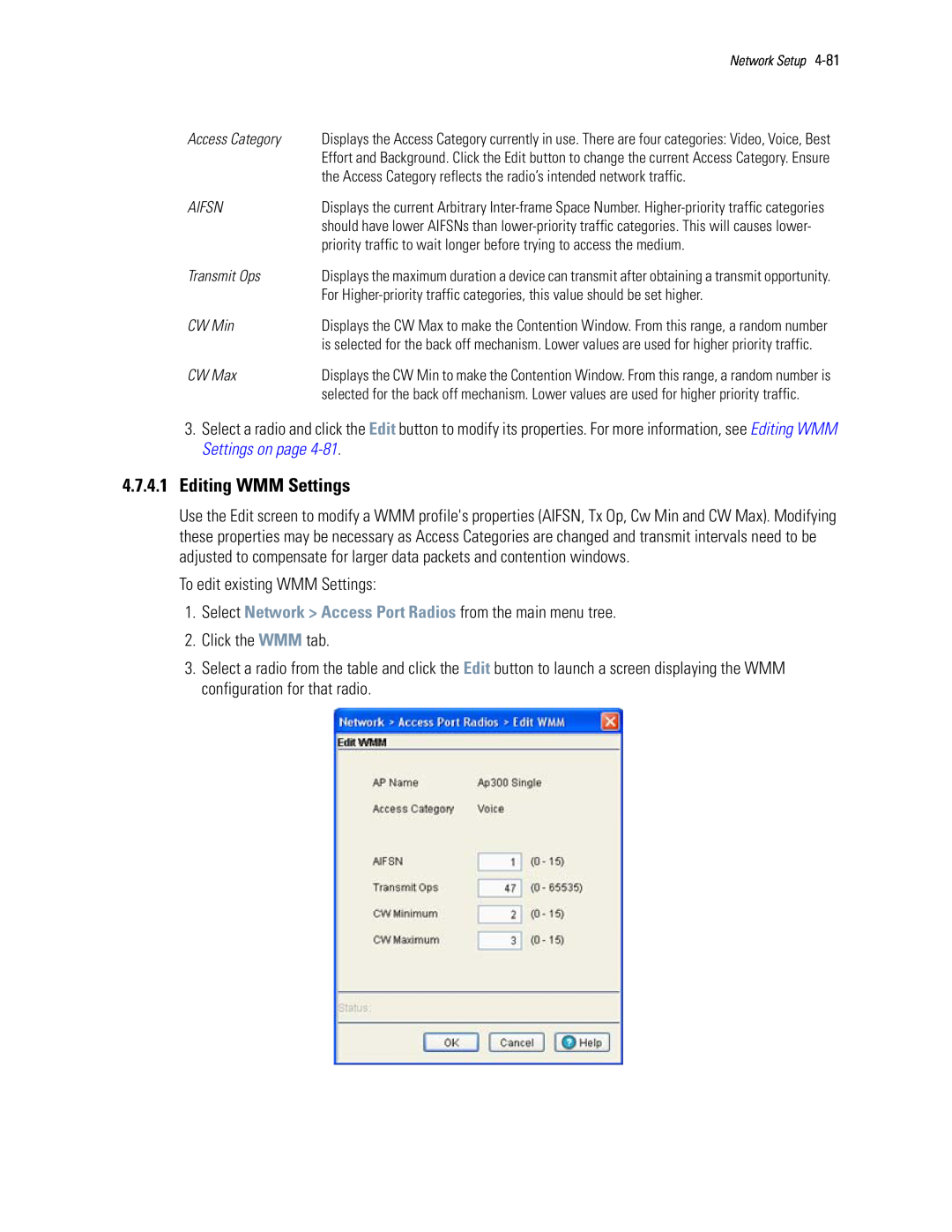 Motorola WS5100 manual 4.7.4.1Editing WMM Settings 