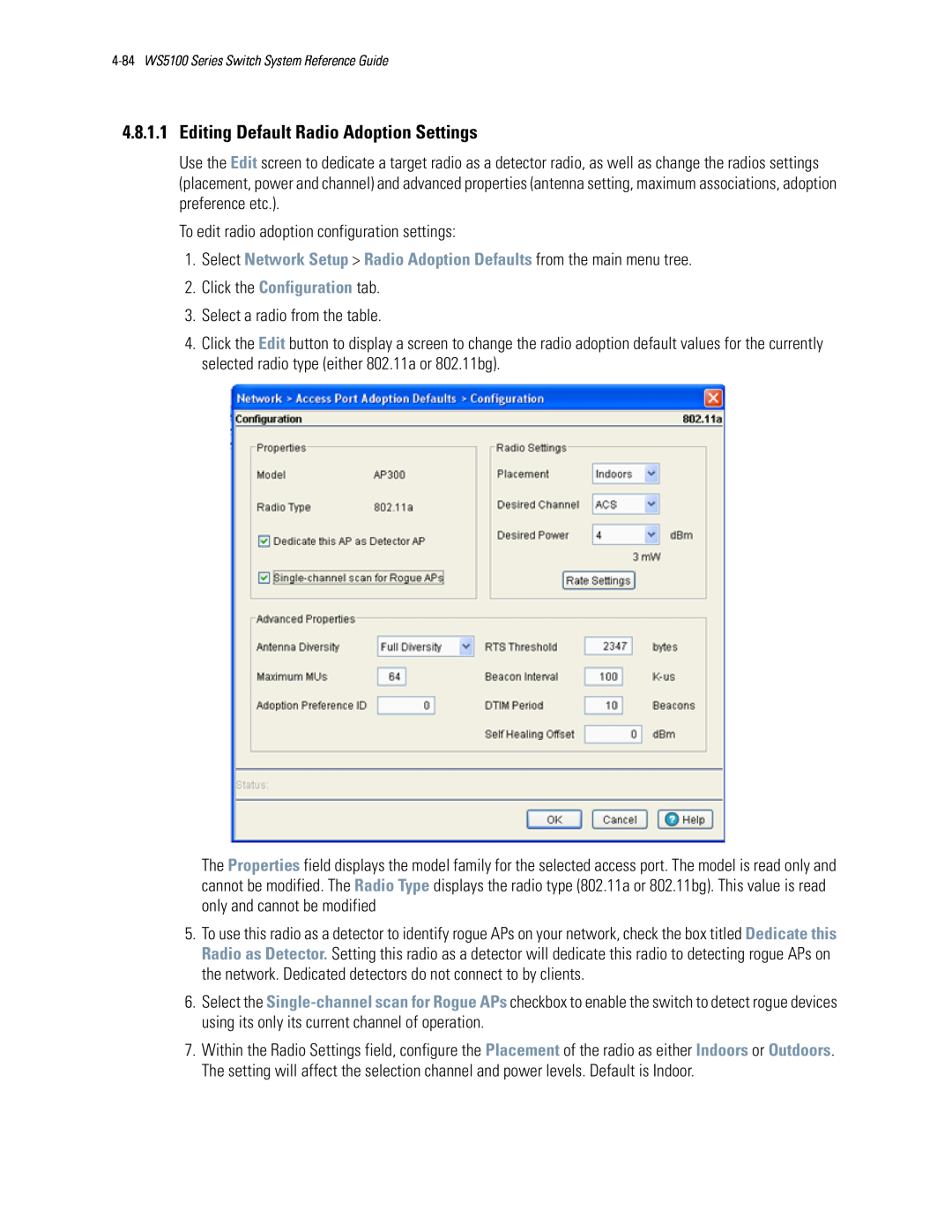 Motorola WS5100 manual 4.8.1.1Editing Default Radio Adoption Settings 