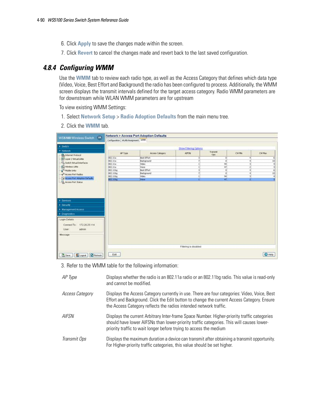 Motorola WS5100 manual 4.8.4Configuring WMM 