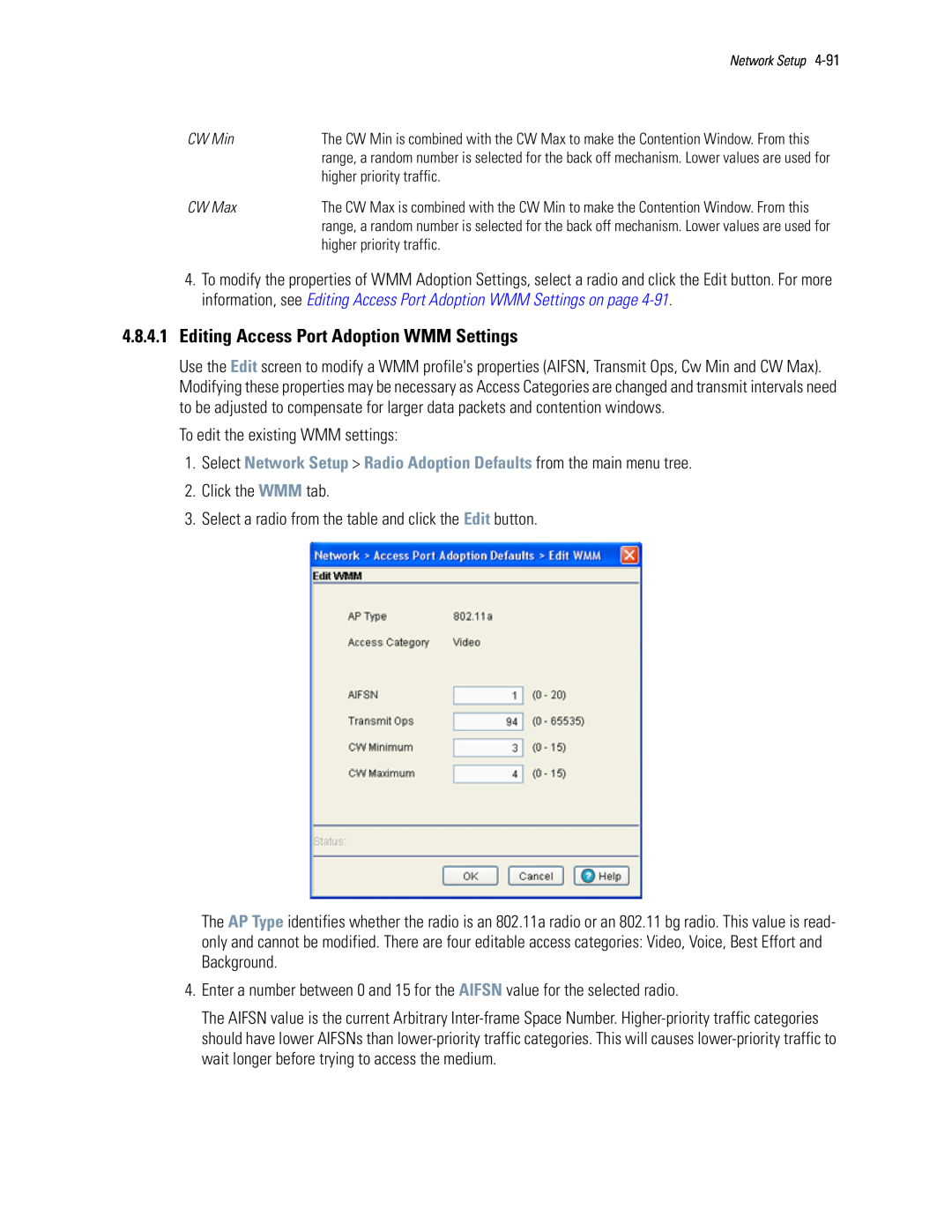 Motorola WS5100 manual 4.8.4.1Editing Access Port Adoption WMM Settings 