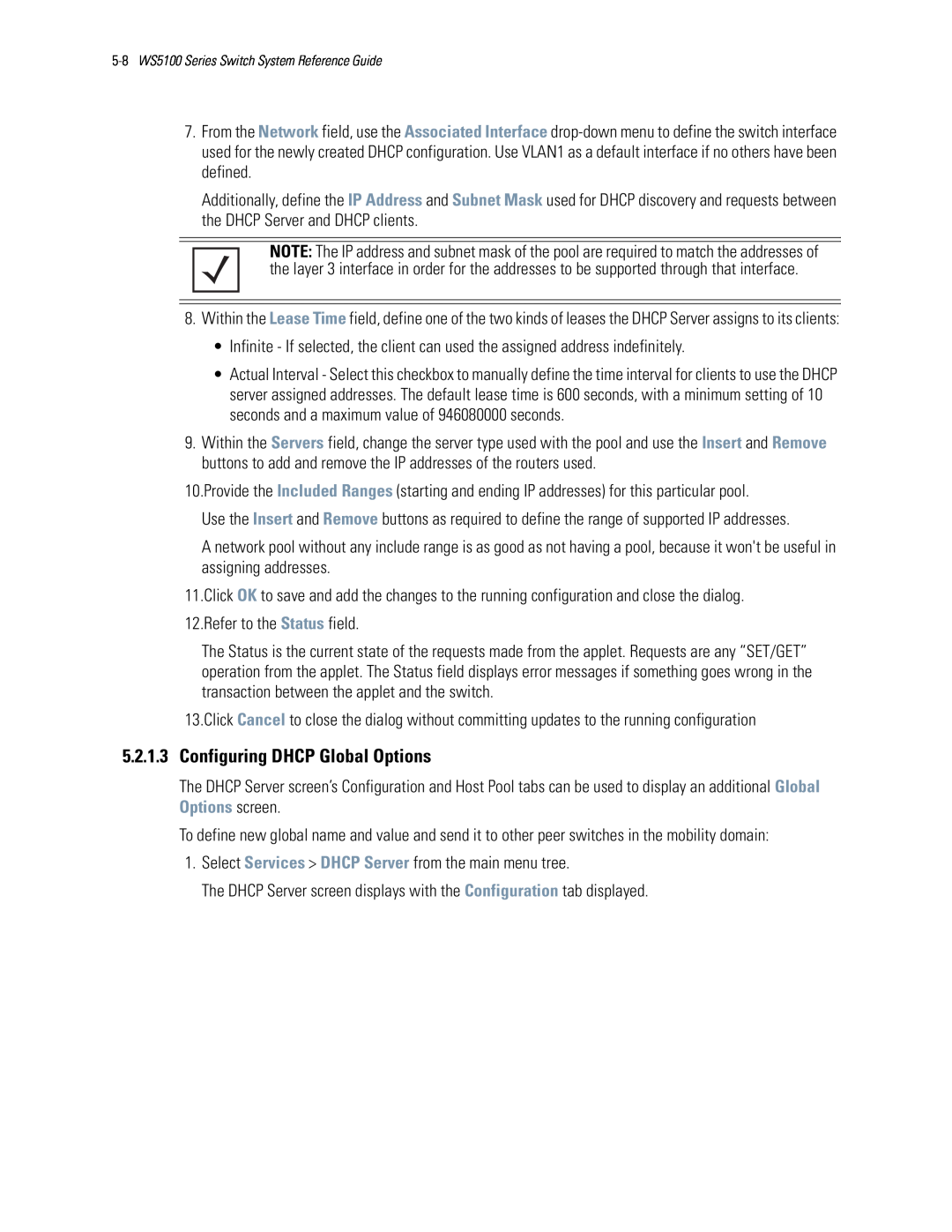 Motorola WS5100 manual 5.2.1.3Configuring DHCP Global Options 