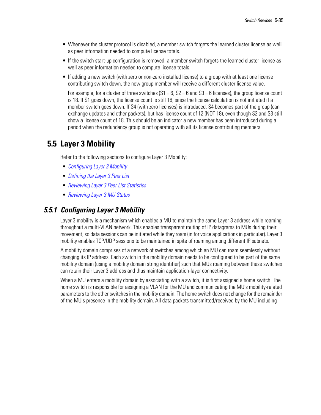 Motorola WS5100 manual 5.5Layer 3 Mobility, 5.5.1Configuring Layer 3 Mobility, •Configuring Layer 3 Mobility 