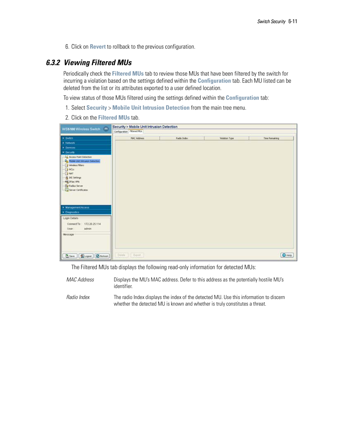 Motorola WS5100 manual 6.3.2Viewing Filtered MUs 