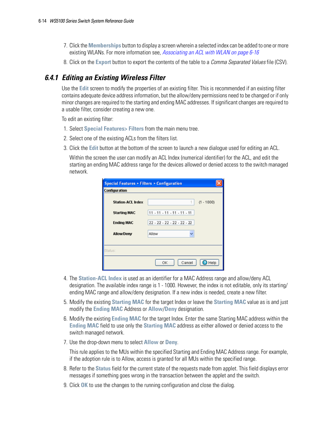 Motorola WS5100 manual 6.4.1Editing an Existing Wireless Filter 