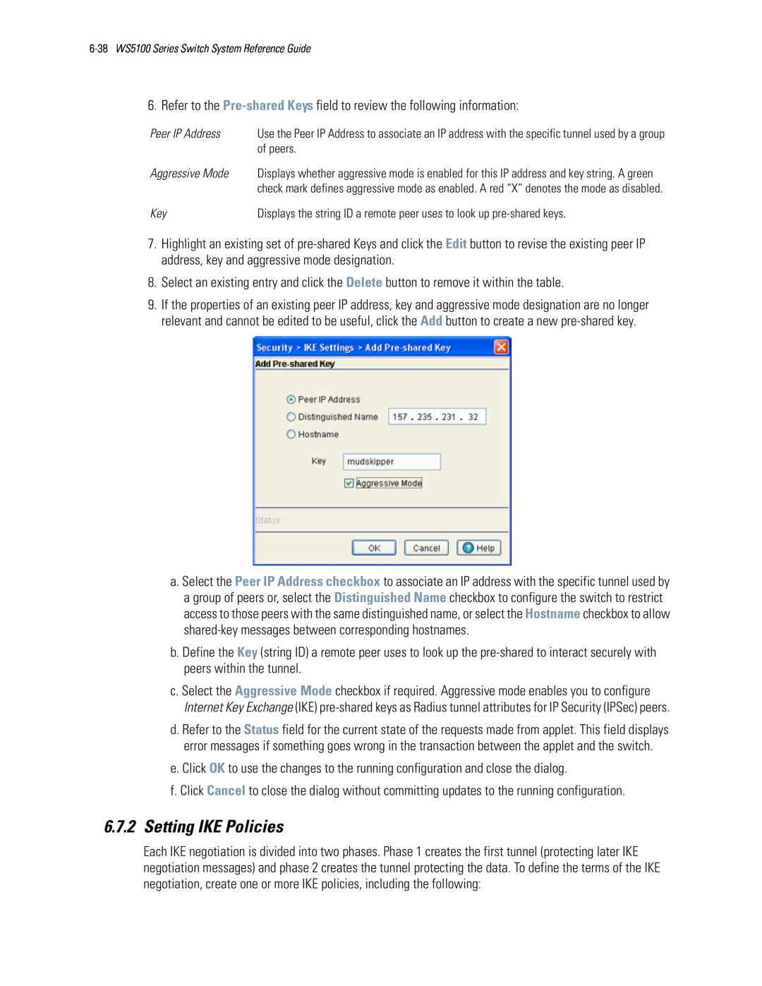 Motorola WS5100 manual Setting IKE Policies, Peer IP Address, of peers, Aggressive Mode 