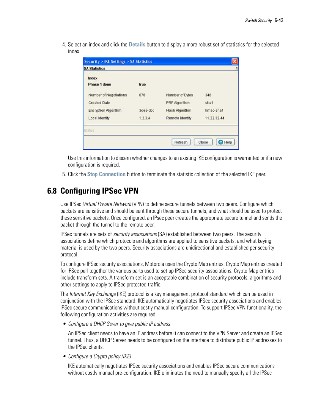 Motorola WS5100 manual 6.8Configuring IPSec VPN, •Configure a DHCP Sever to give public IP address 