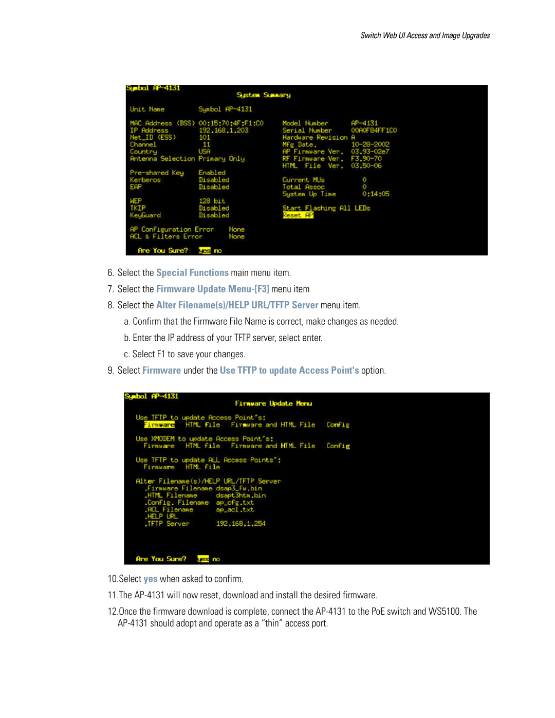 Motorola WS5100 manual Select the Firmware Update Menu-F3 menu item 