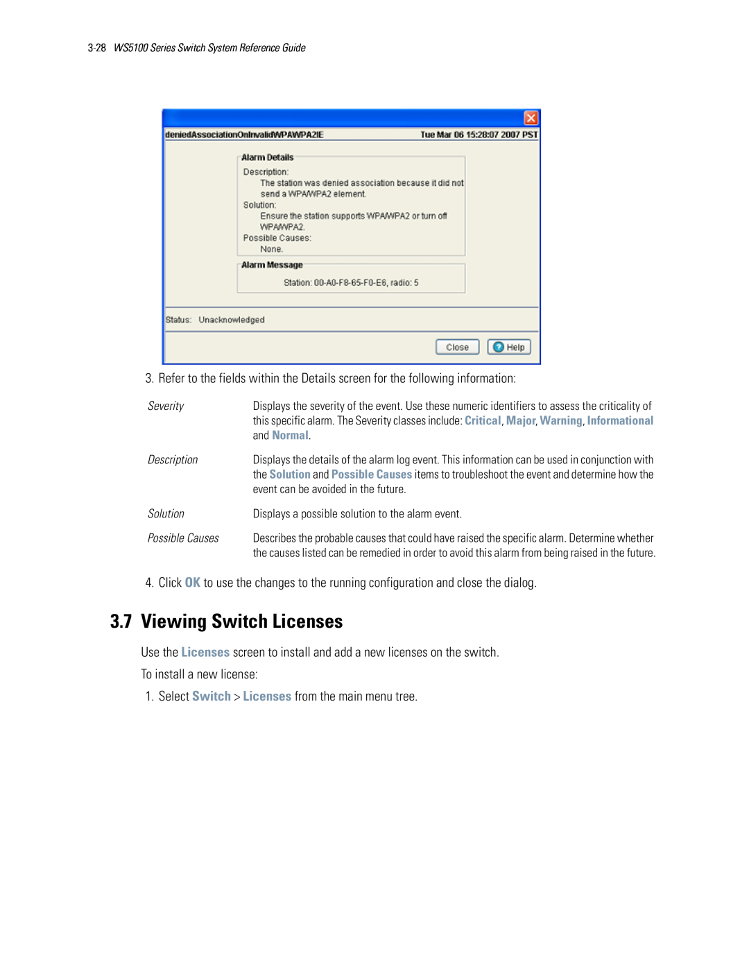 Motorola WS5100 manual 3.7Viewing Switch Licenses 