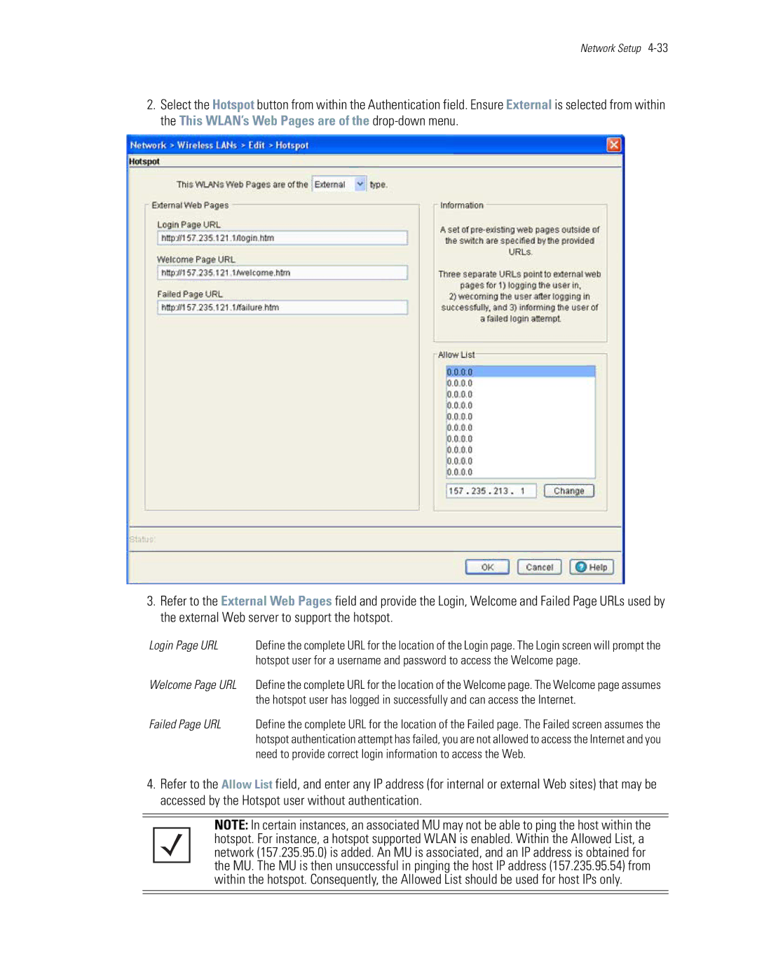 Motorola WS5100 manual Login Page URL, Failed Page URL, Need to provide correct login information to access the Web 