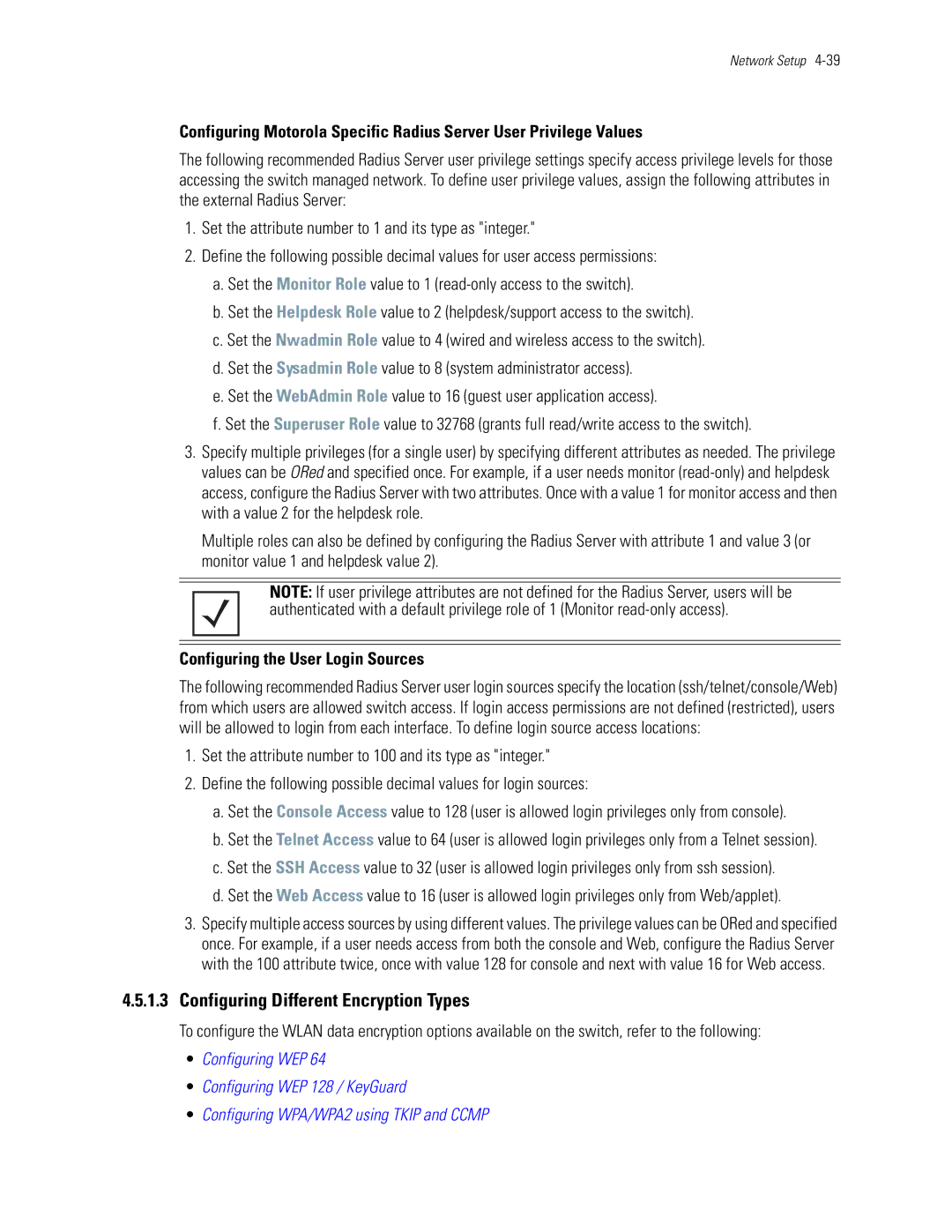 Motorola WS5100 manual Configuring Different Encryption Types, Configuring the User Login Sources 