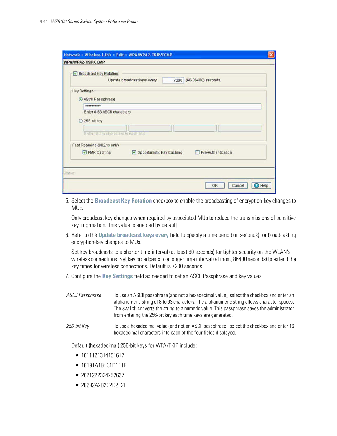 Motorola WS5100 manual Ascii Passphrase, From entering the 256-bit key each time keys are generated, Bit Key 