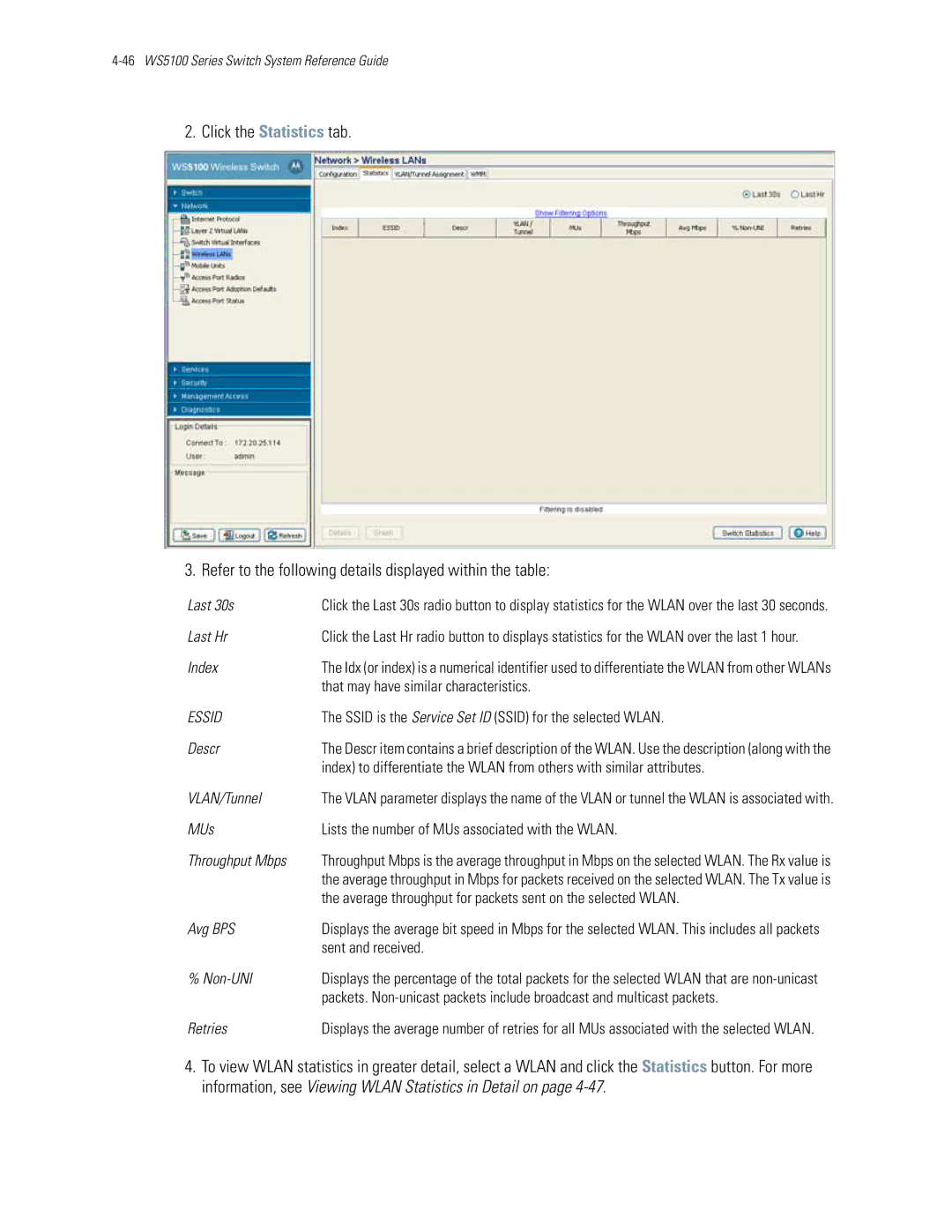 Motorola WS5100 manual Last 30s, Last Hr, That may have similar characteristics, Descr, Avg BPS, Sent and received, Non-UNI 