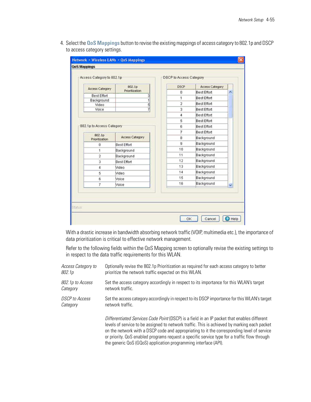 Motorola WS5100 manual Access Category to, Category Network traffic Dscp to Access 