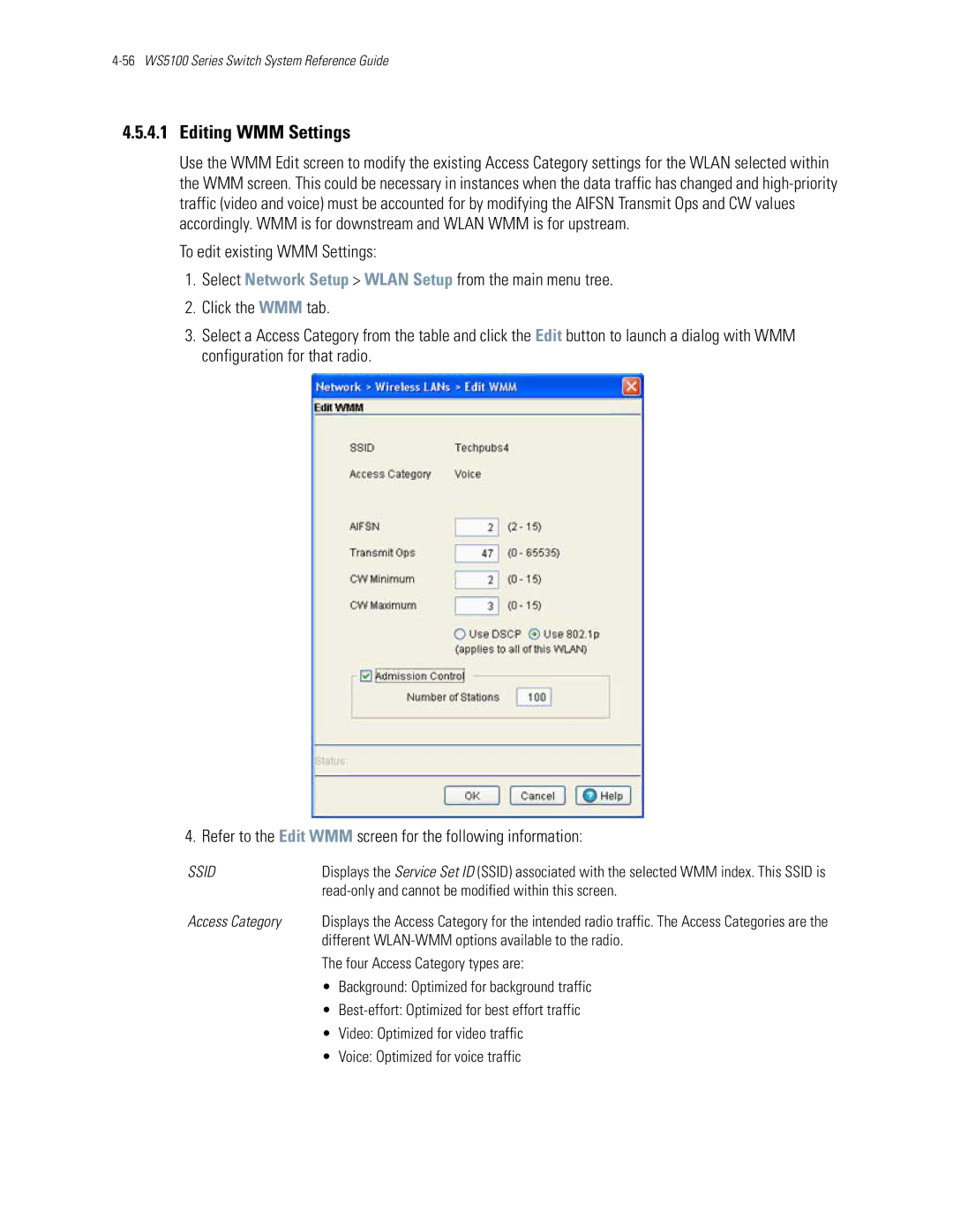 Motorola WS5100 manual Editing WMM Settings, Read-only and cannot be modified within this screen 