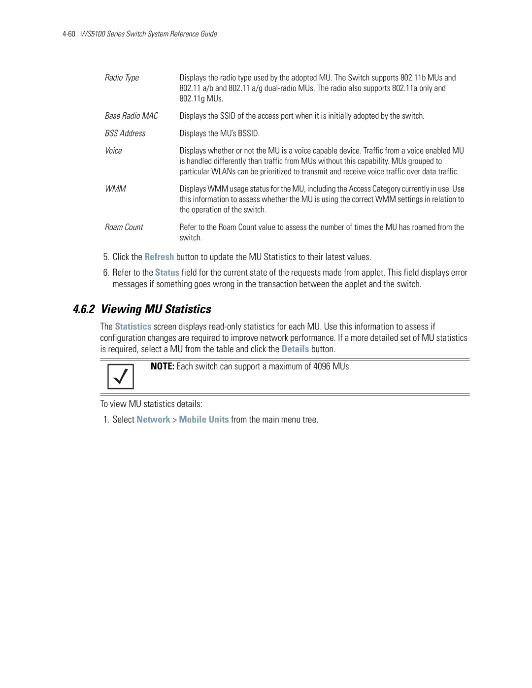 Motorola WS5100 manual Viewing MU Statistics 