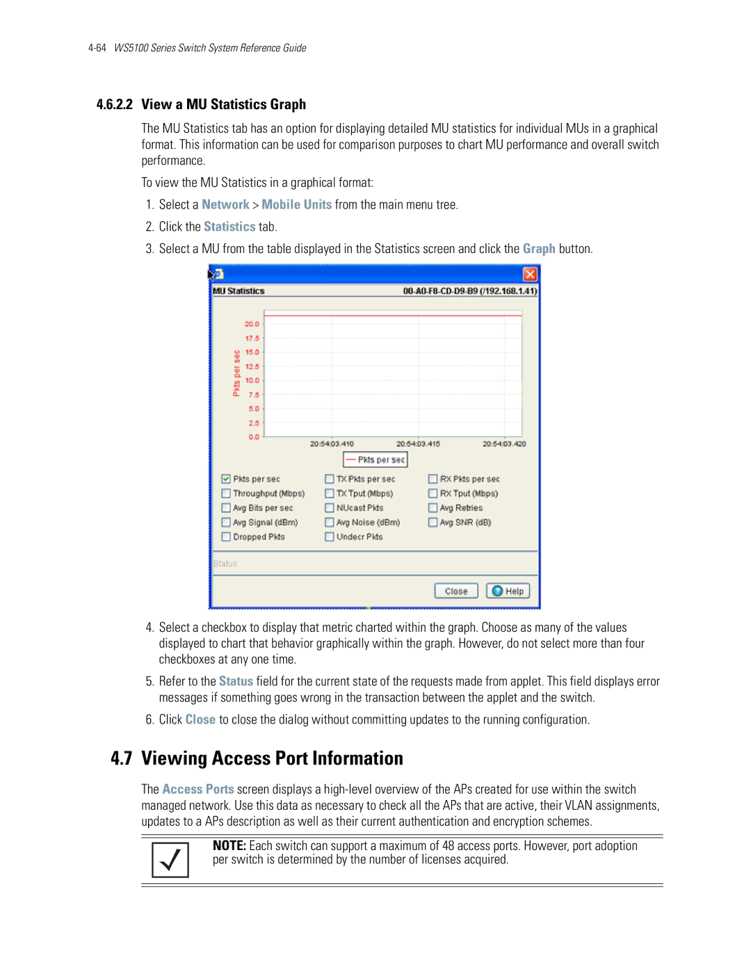 Motorola WS5100 manual Viewing Access Port Information, View a MU Statistics Graph 