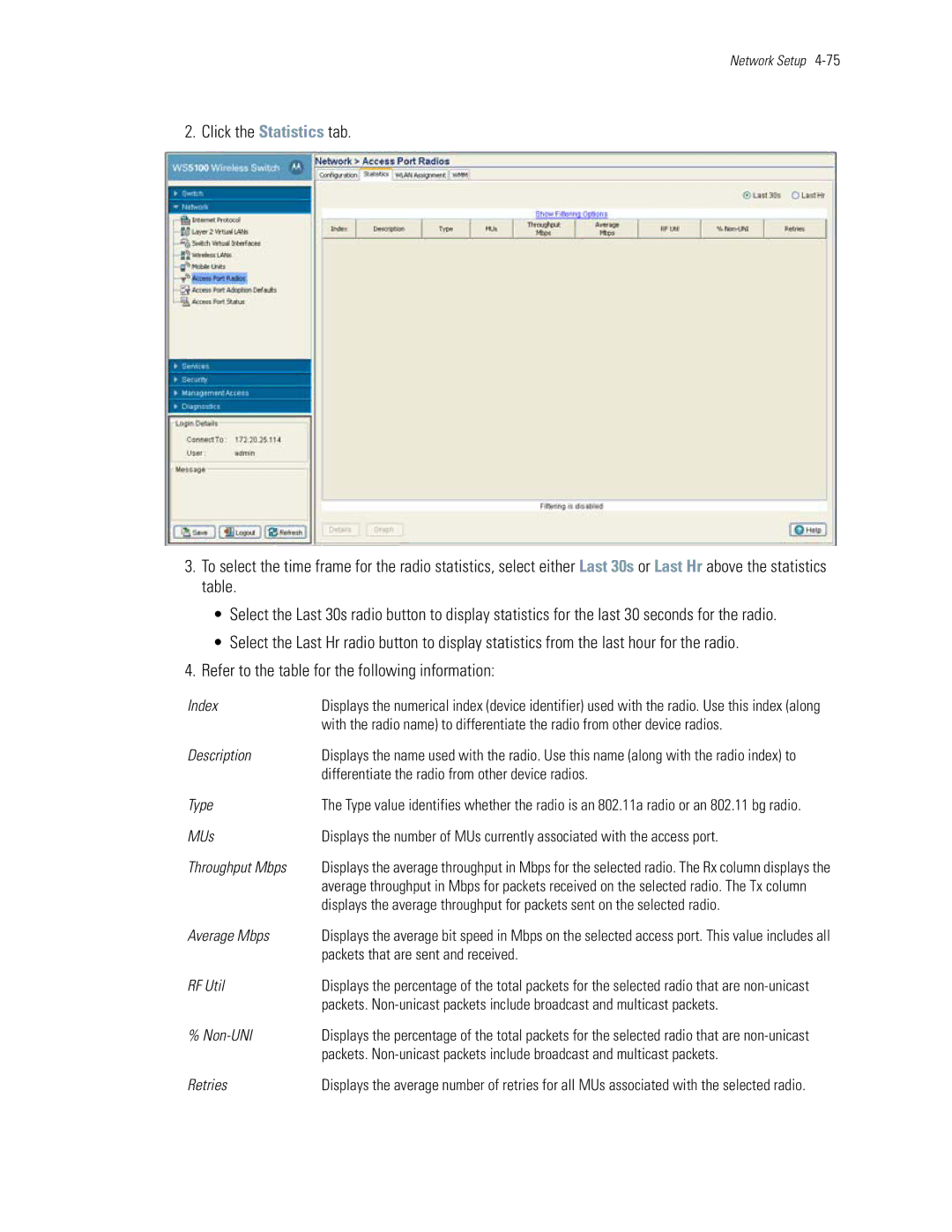 Motorola WS5100 manual Differentiate the radio from other device radios, Average Mbps, Packets that are sent and received 