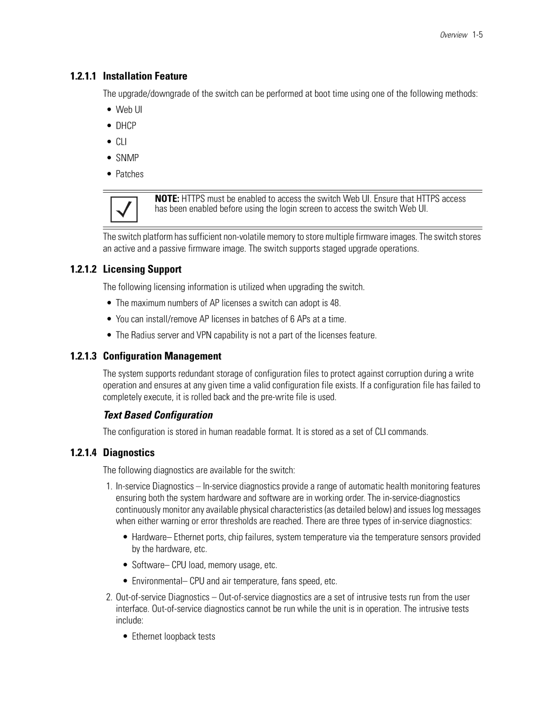 Motorola WS5100 manual Installation Feature, Licensing Support, Configuration Management, Text Based Configuration 