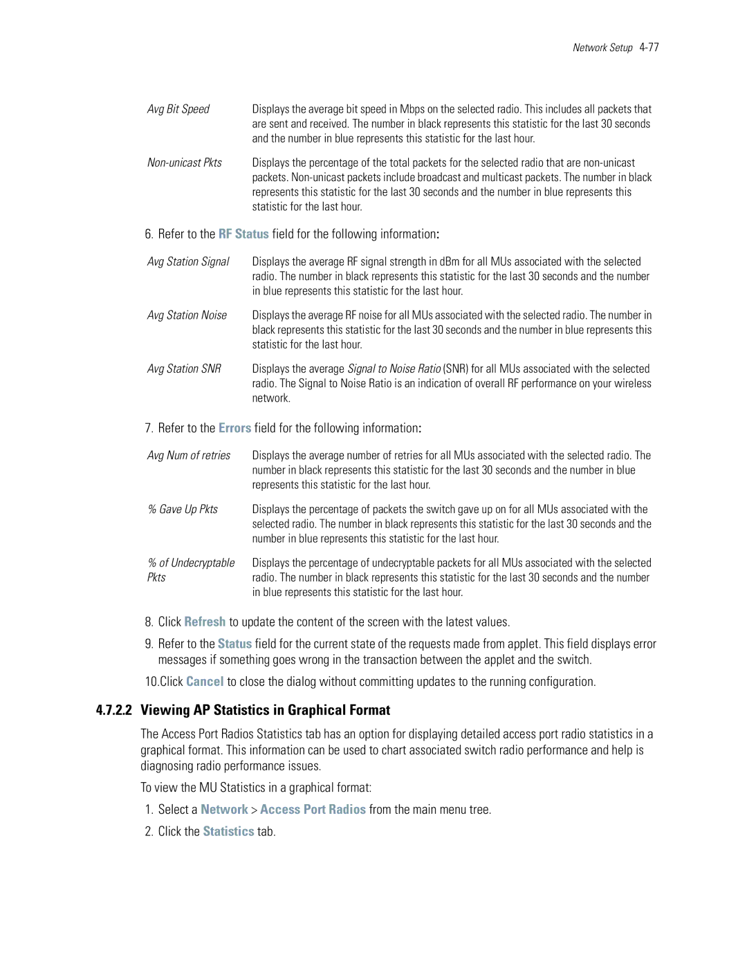 Motorola WS5100 manual Viewing AP Statistics in Graphical Format, Statistic for the last hour 