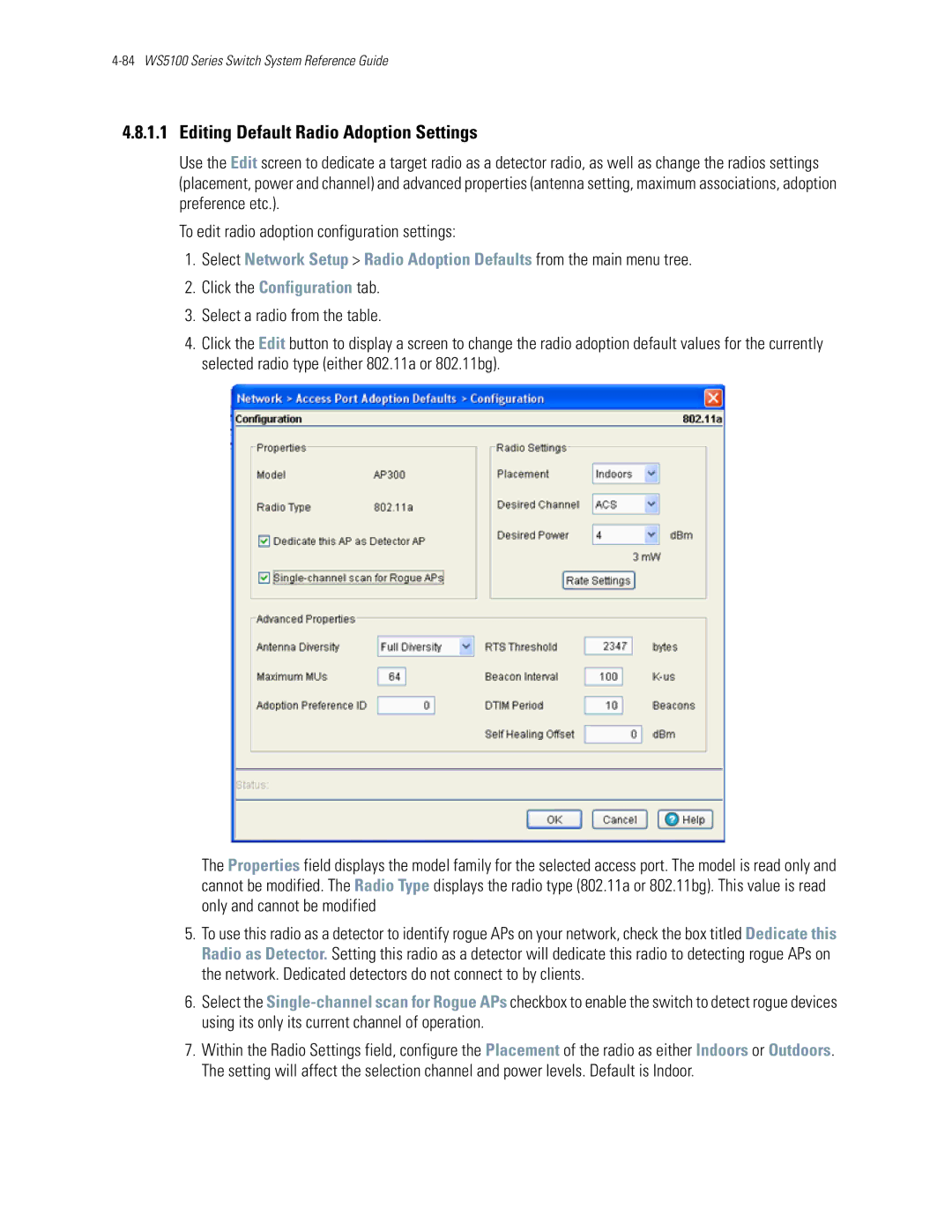 Motorola WS5100 manual Editing Default Radio Adoption Settings 