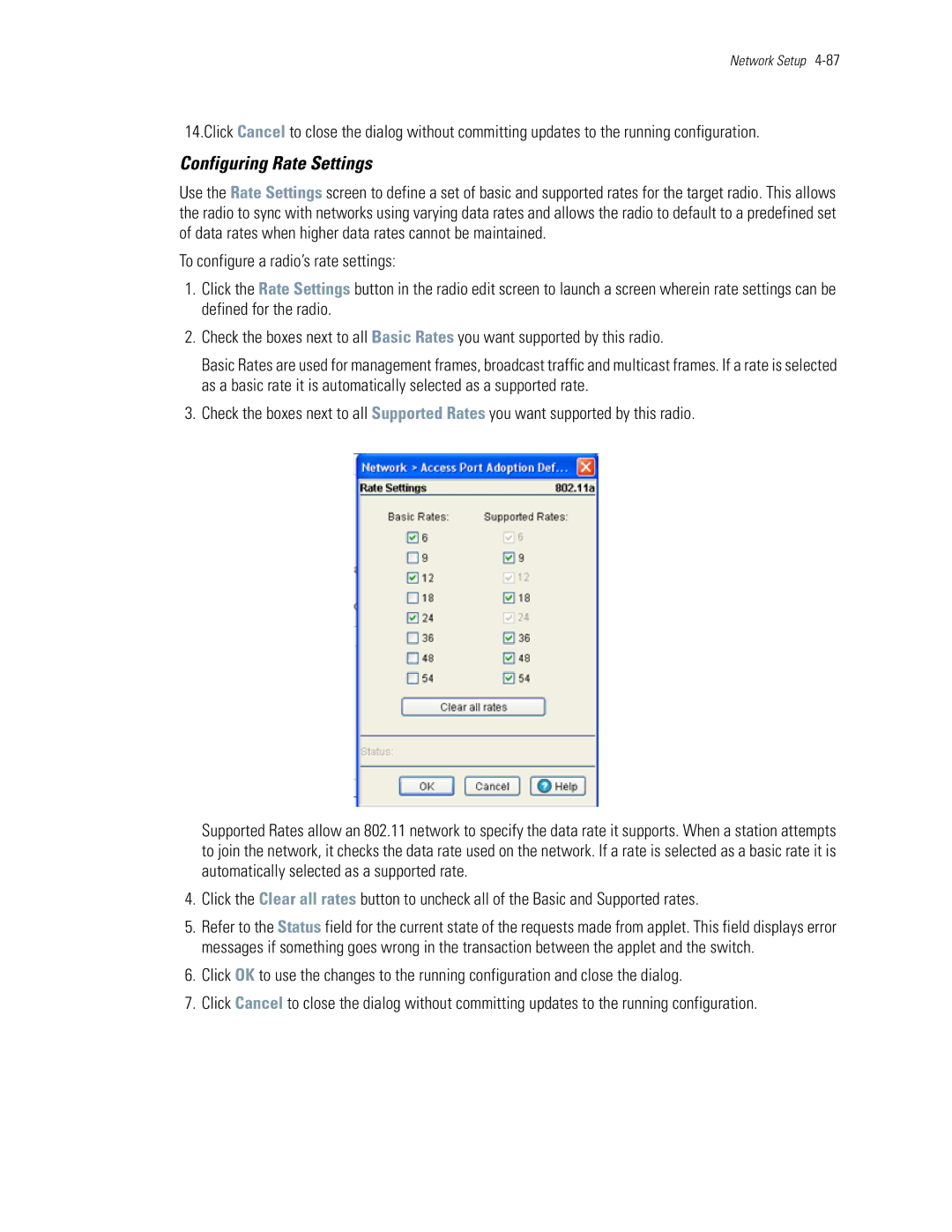 Motorola WS5100 manual Configuring Rate Settings 