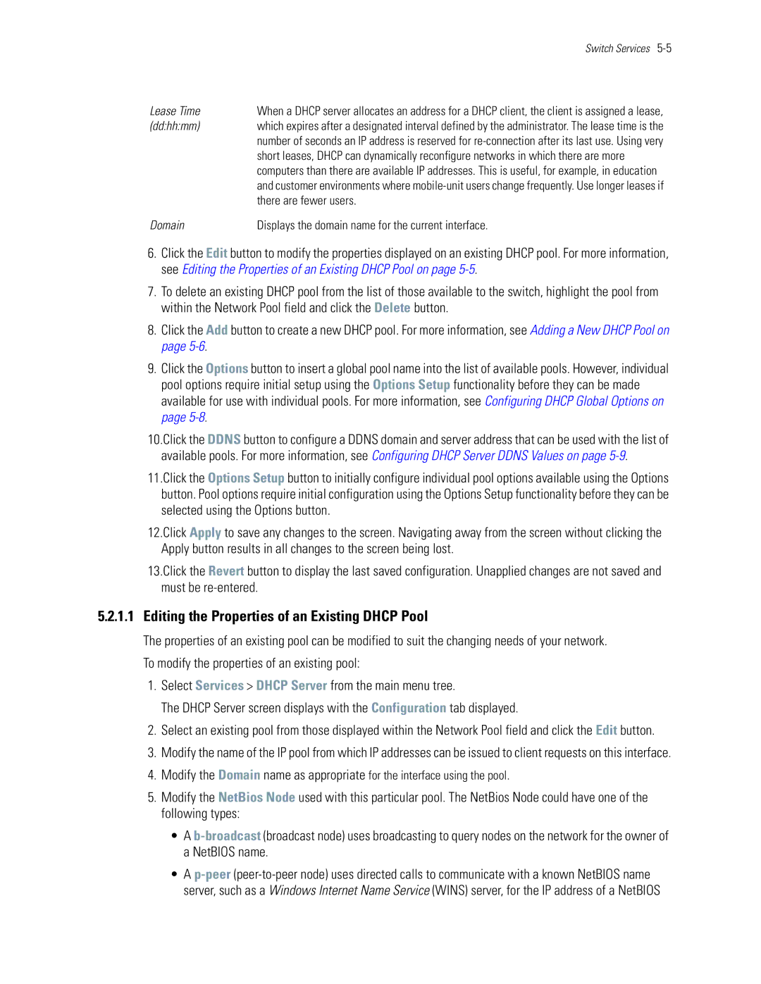 Motorola WS5100 manual Editing the Properties of an Existing Dhcp Pool, Lease Time, Ddhhmm, Domain 