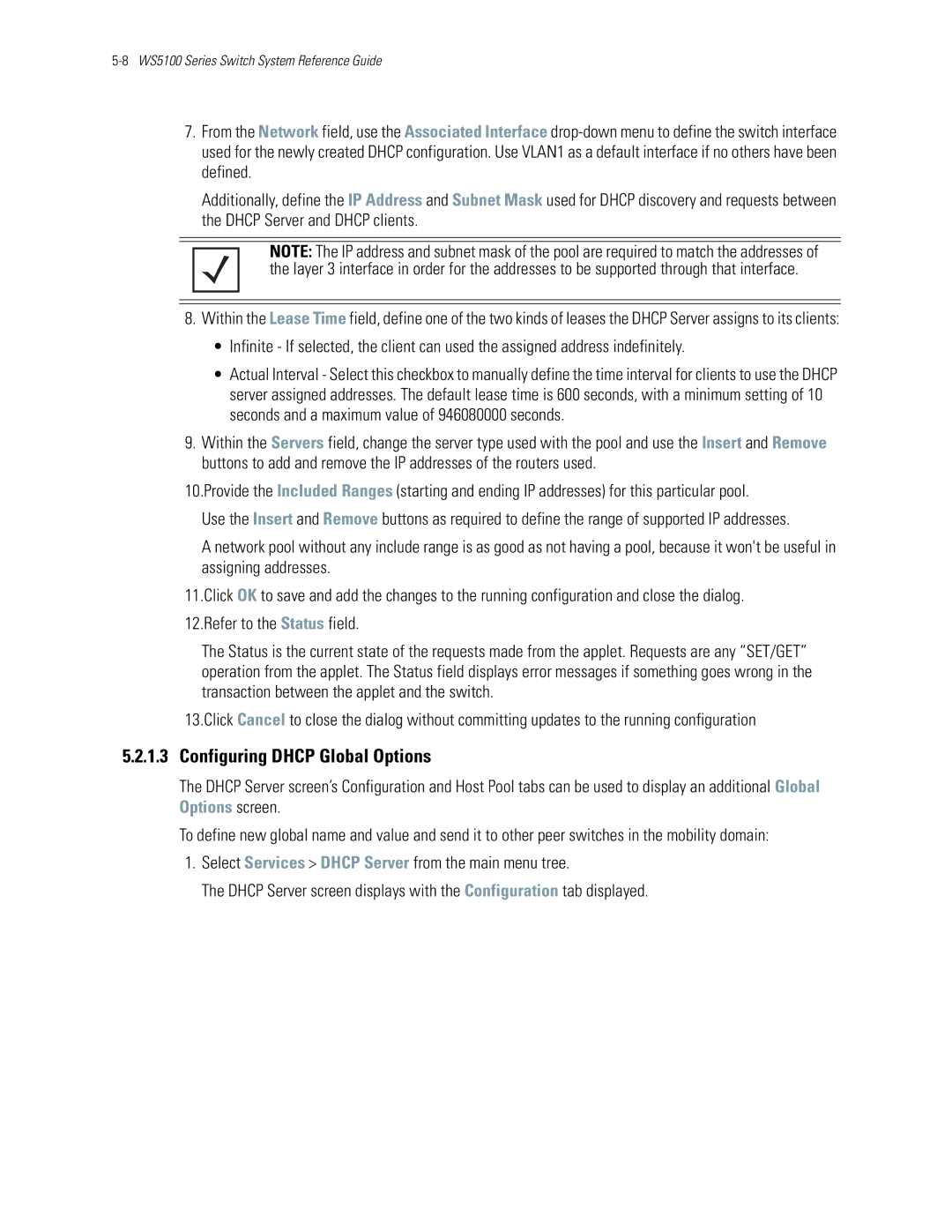 Motorola WS5100 manual Configuring Dhcp Global Options 